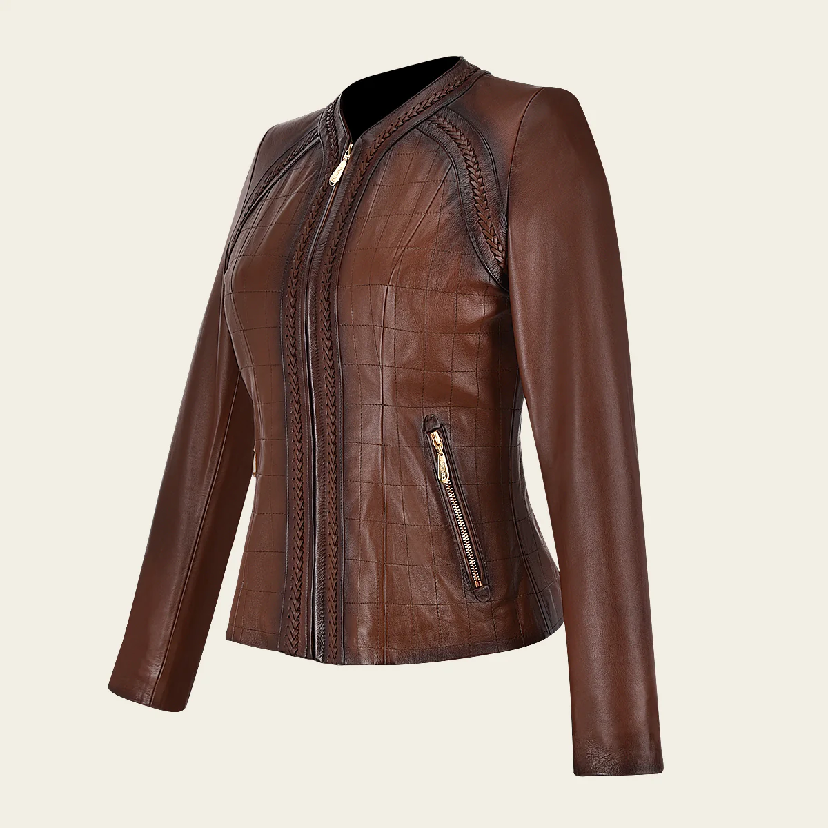 Womens brown leather shearling jacket