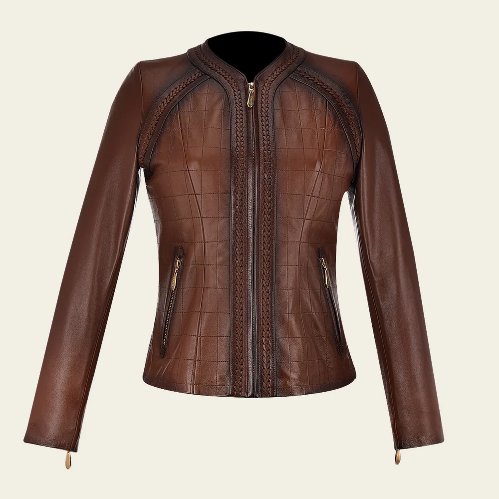 Womens brown leather shearling jacket 5 Womens brown leather shearling jacket
