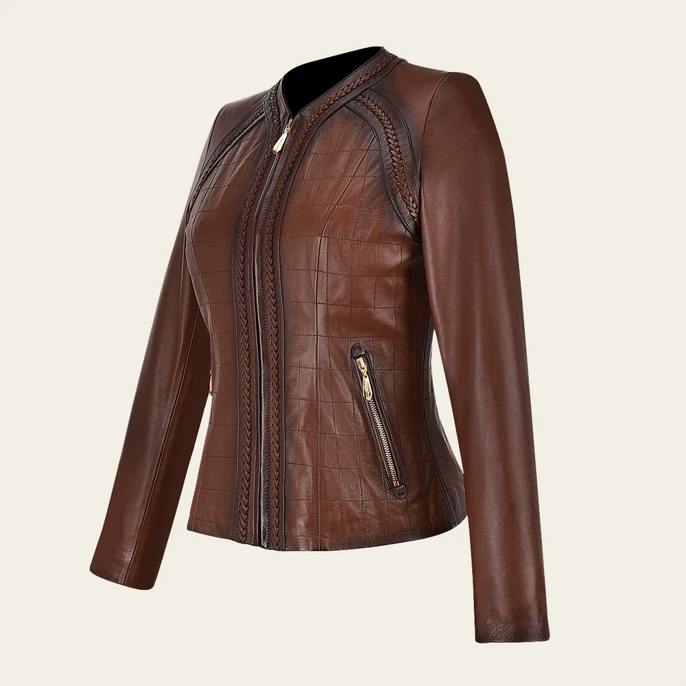 Womens brown leather shearling jacket 9 Womens brown leather shearling jacket