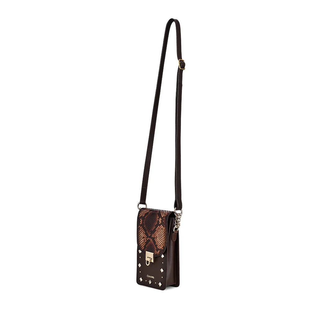 Brown cell phone crossbody handbag