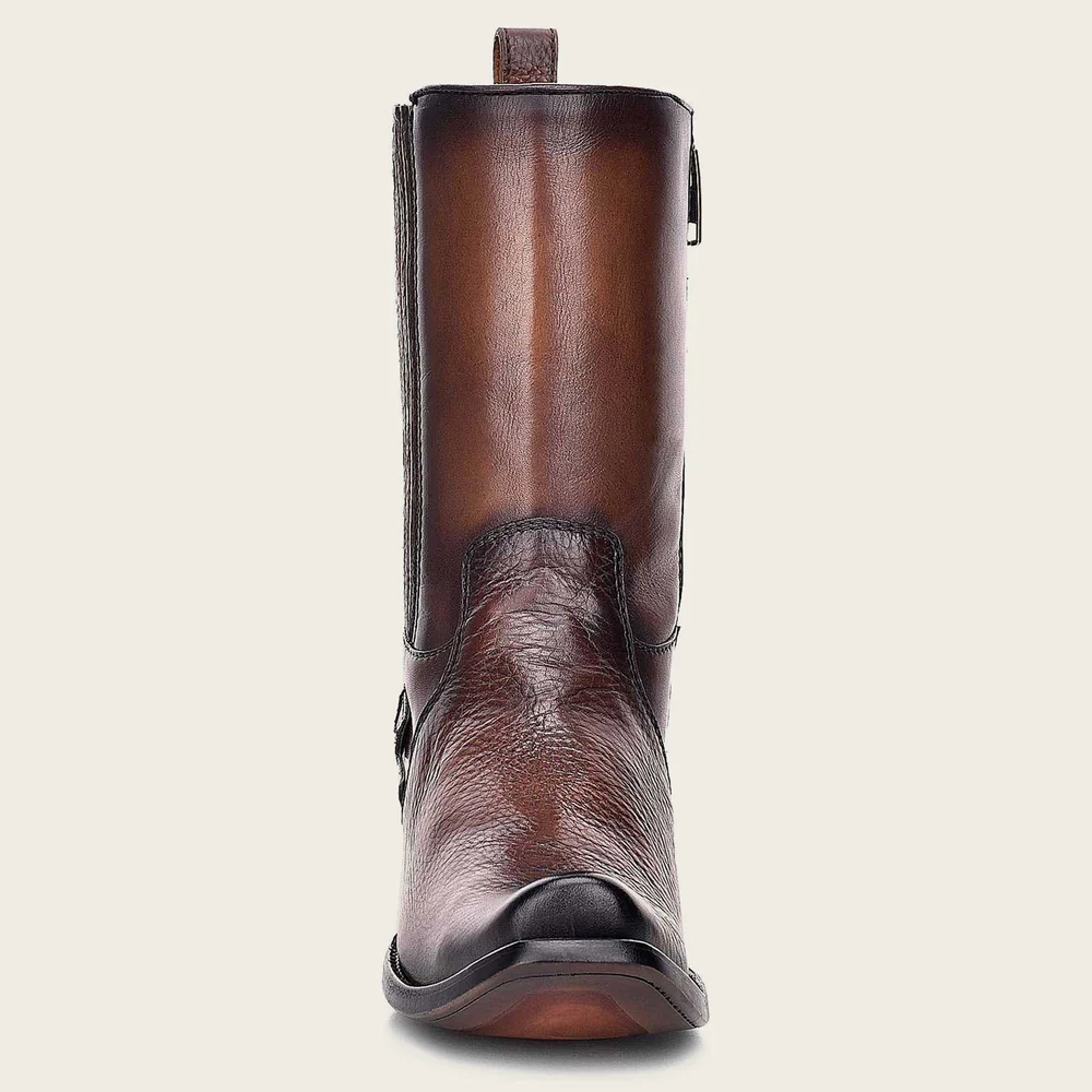 Brown leather mens boots, hand-painted with laser cut detail