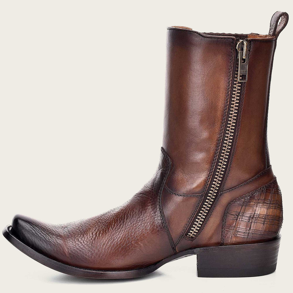 Brown leather mens boots, hand-painted with laser cut detail