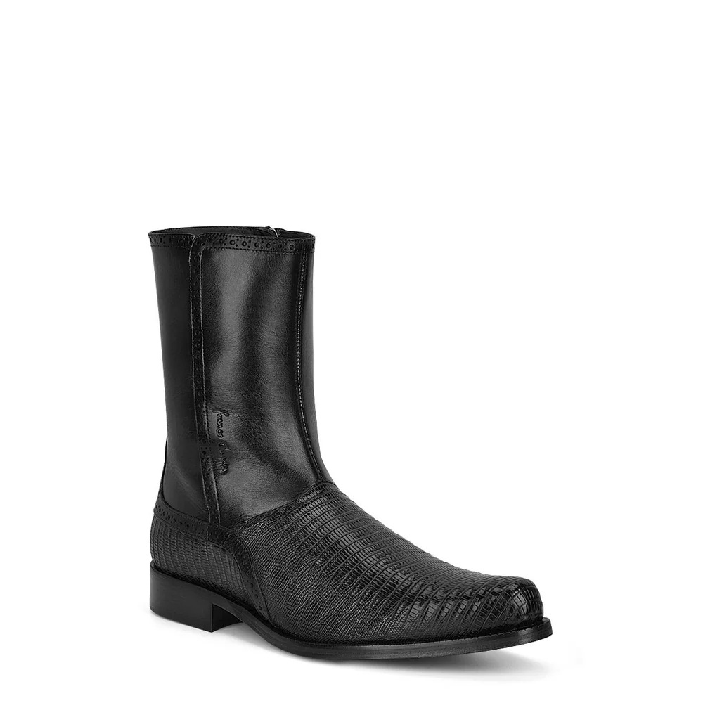 Hand-painted lizard black leather boot