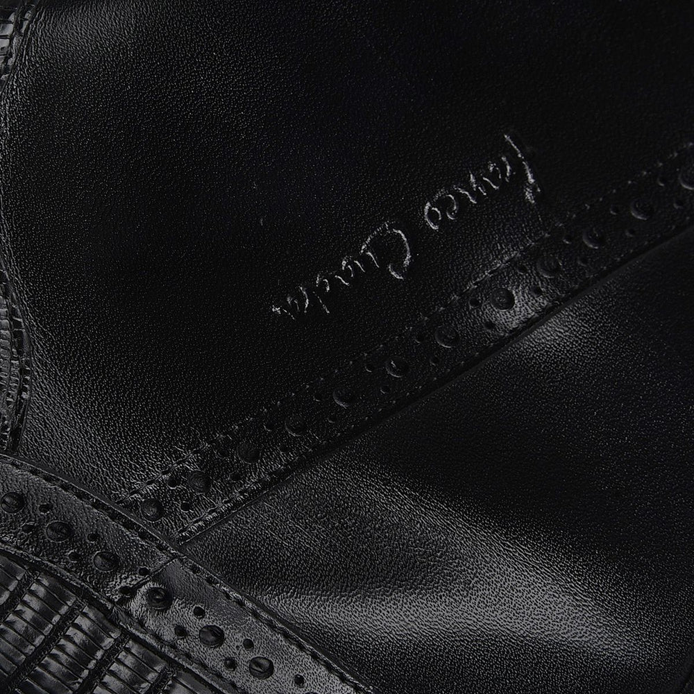 Hand-painted lizard black leather boot