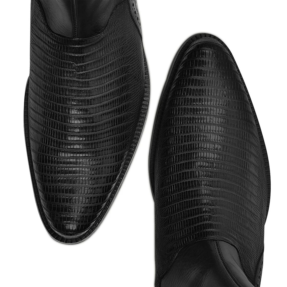 Hand-painted lizard black leather boot