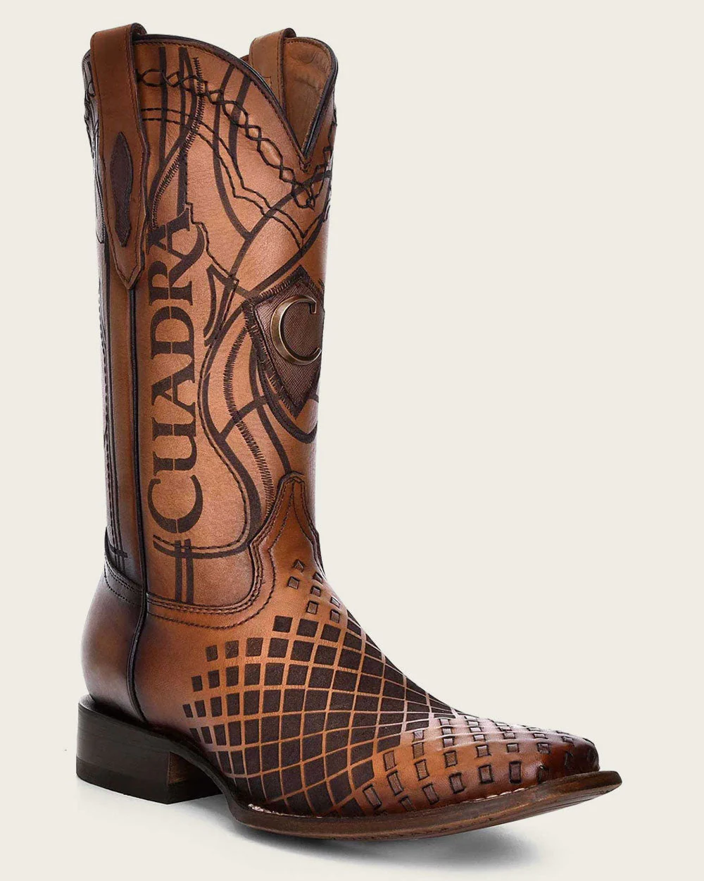 Engraved Honey Leather Western Boots