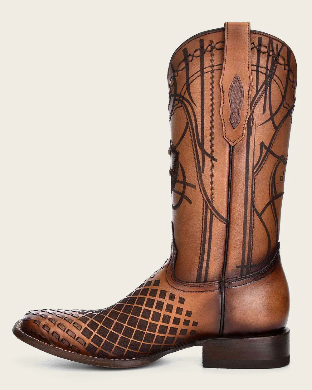Engraved Honey Leather Western Boots