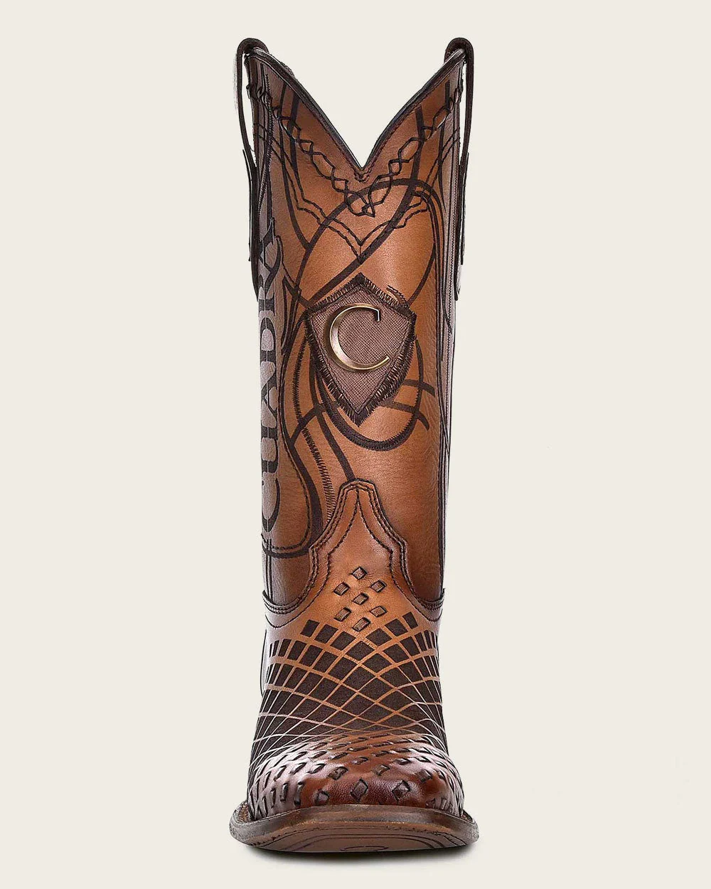 Engraved Honey Leather Western Boots