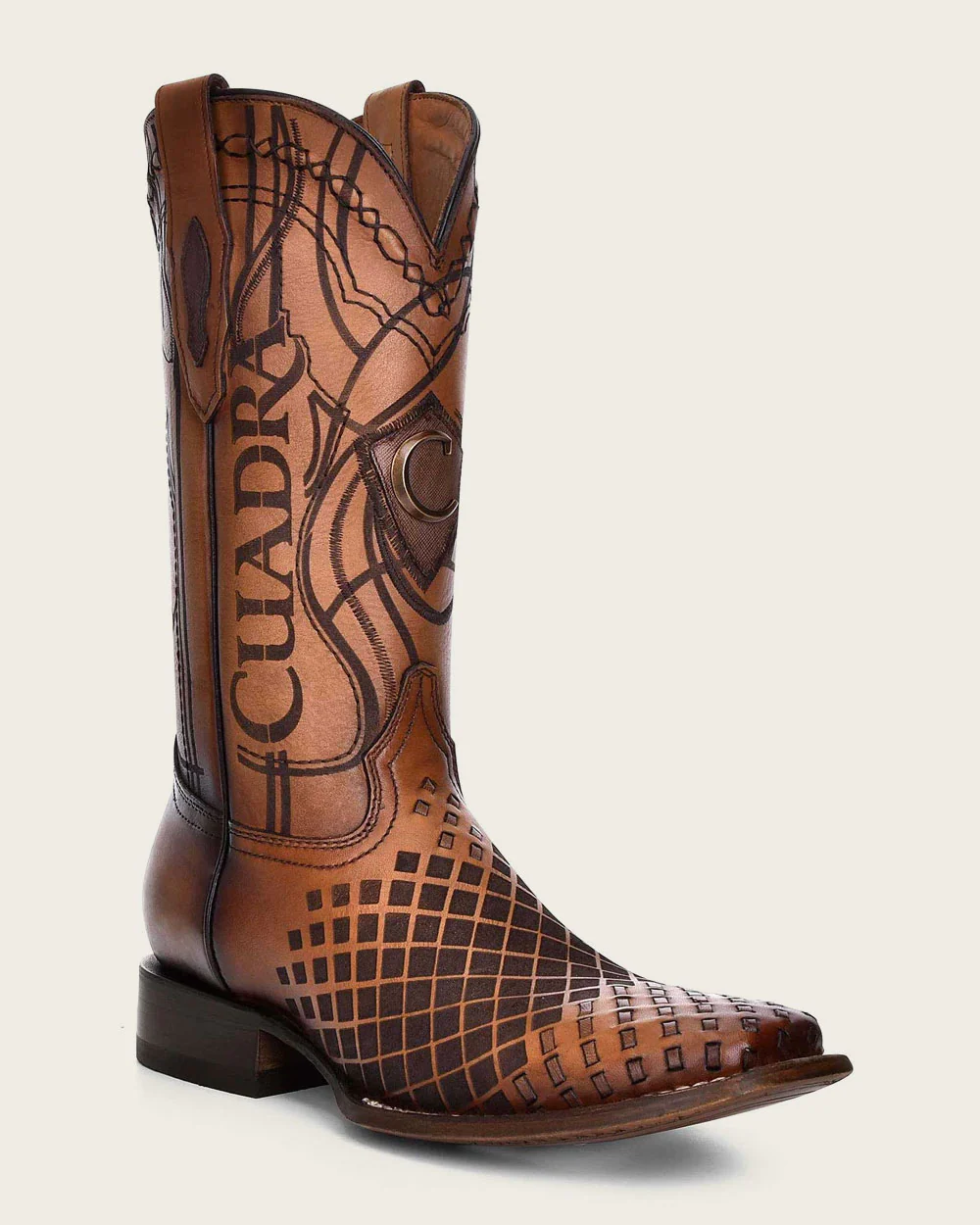 Engraved Honey Leather Western Boots
