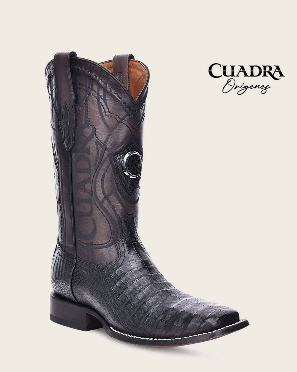 Engraved Black Cayman Western Boots