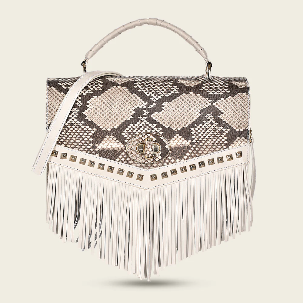 White exotic flap handbag