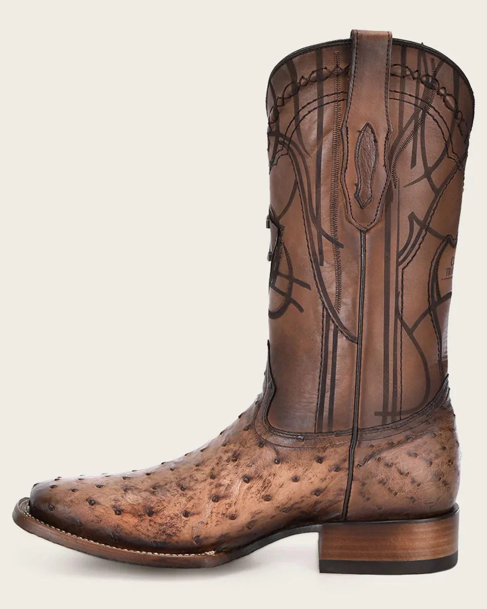Engraved Honey Ostrich Western Boots