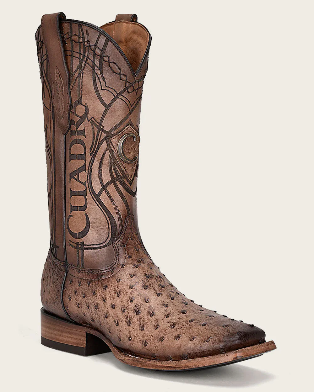 Engraved Honey Ostrich Western Boots