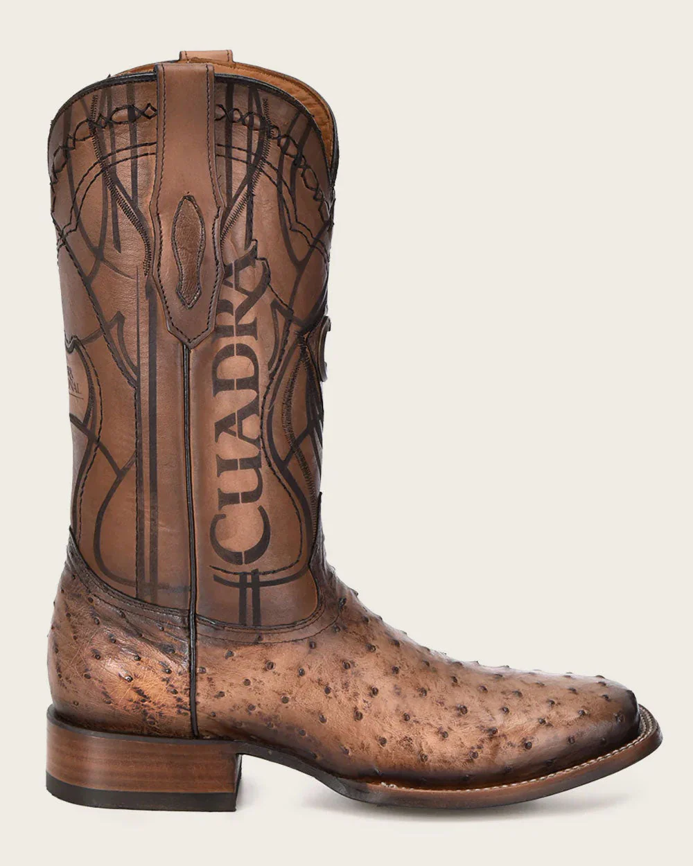 Engraved Honey Ostrich Western Boots