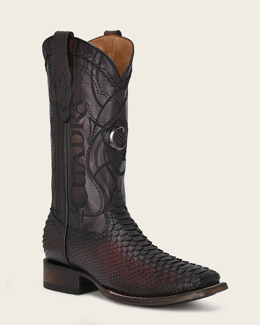 Engraved Mahogany Python Western Boots