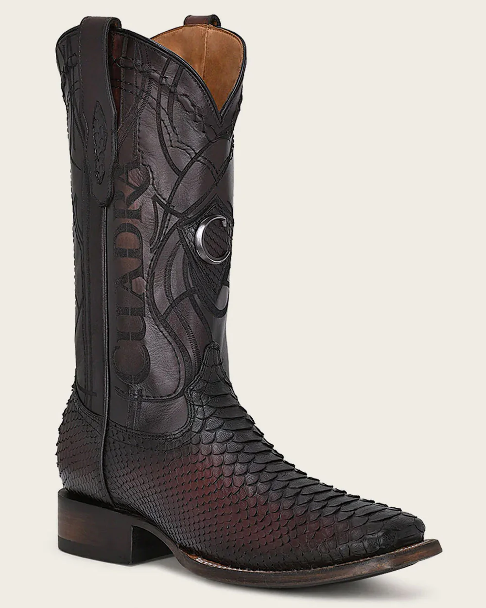 Engraved Mahogany Python Western Boots