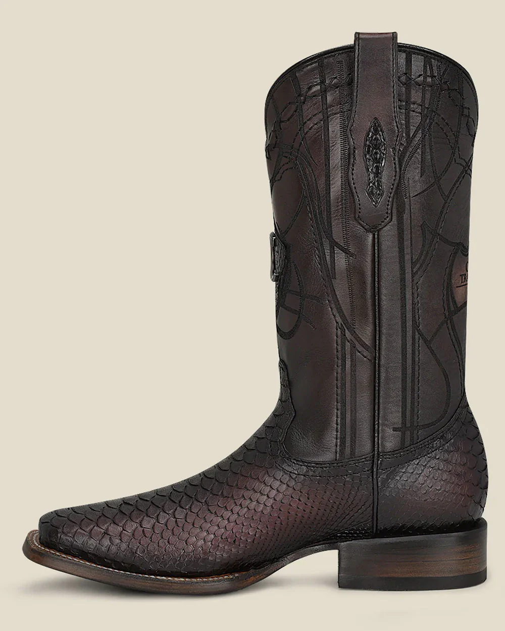 Engraved Mahogany Python Western Boots
