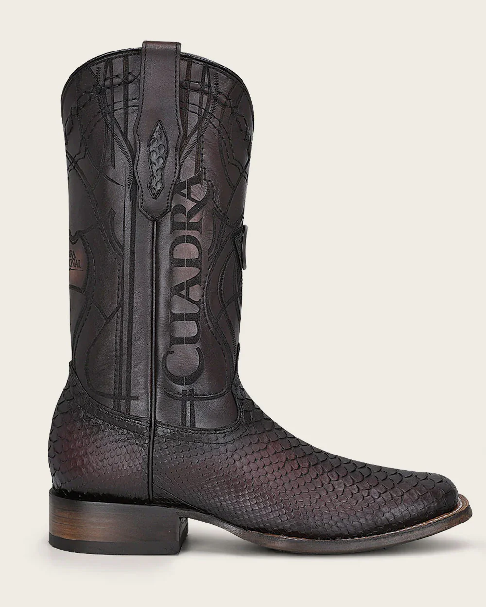 Engraved Mahogany Python Western Boots
