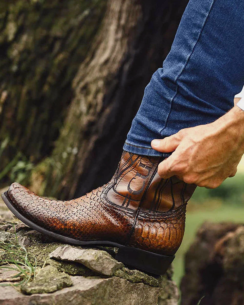 Engraved Honey Python Western Boots