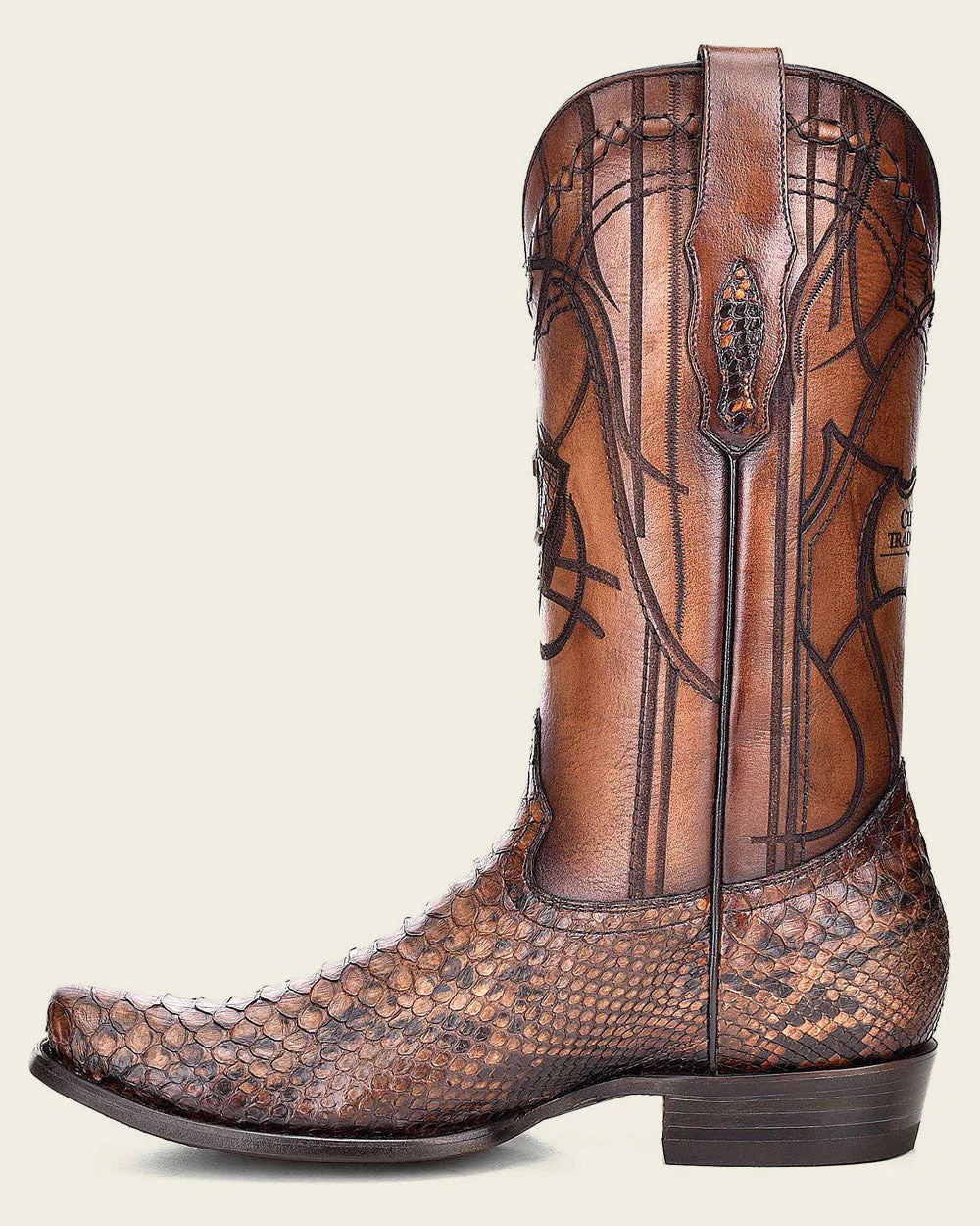 Engraved Honey Python Western Boots