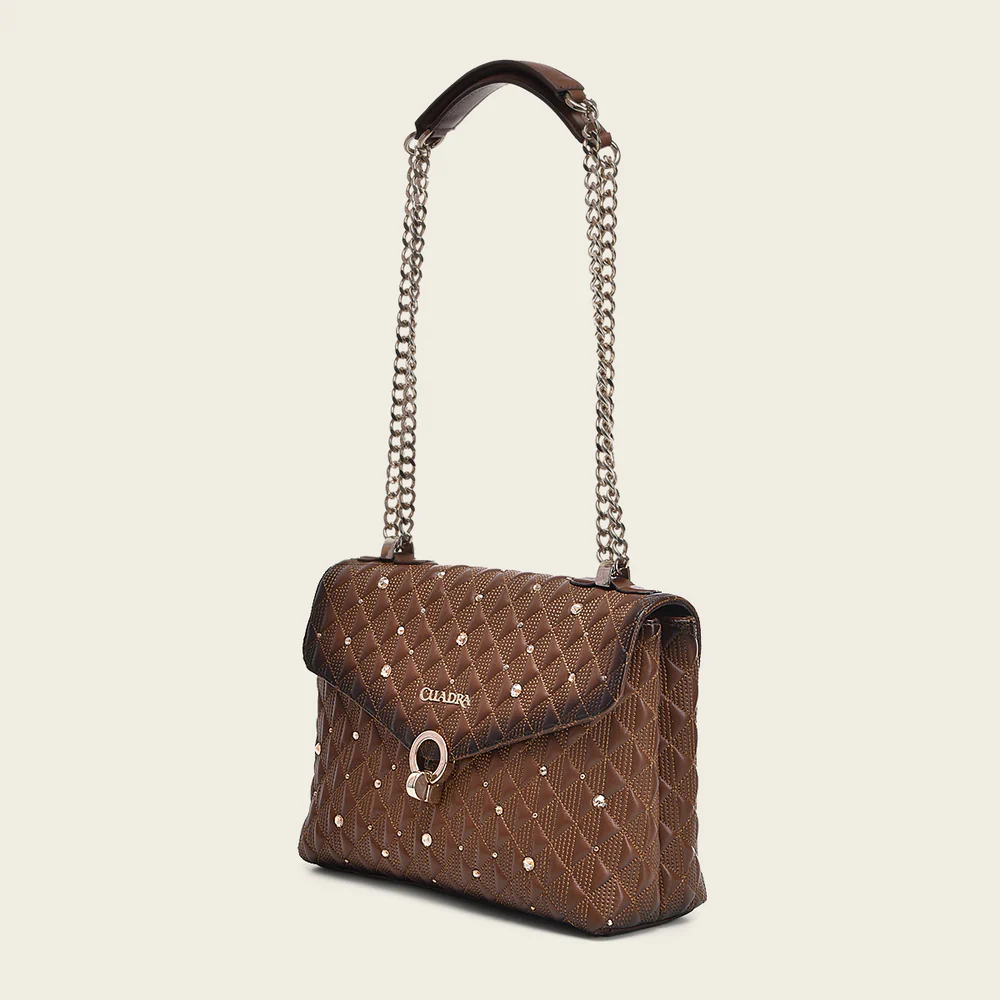 Brown bovine shoulder handbag