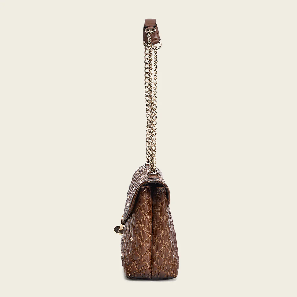 Brown bovine shoulder handbag