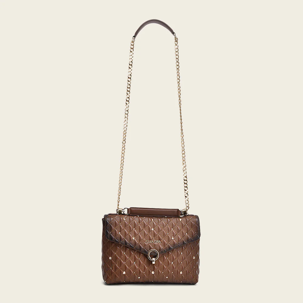 Brown bovine shoulder handbag