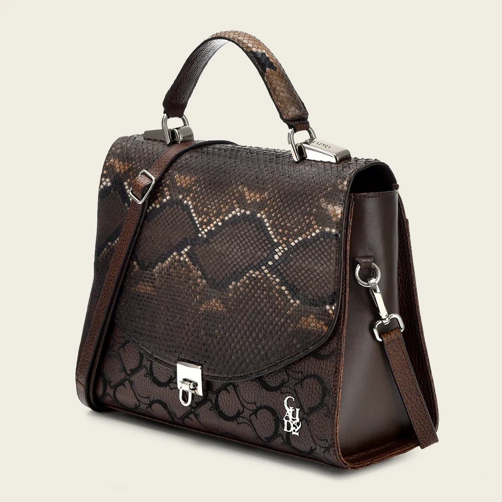 Dark brown top handle handbag