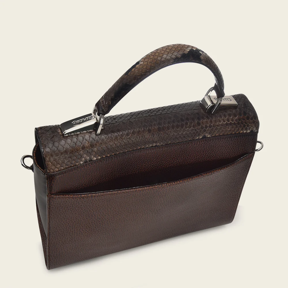 Dark brown top handle handbag