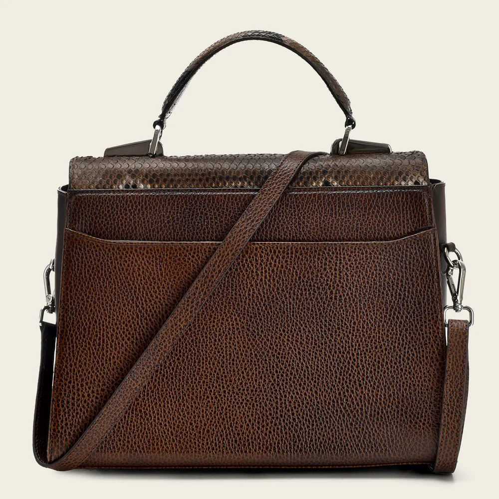Dark brown top handle handbag