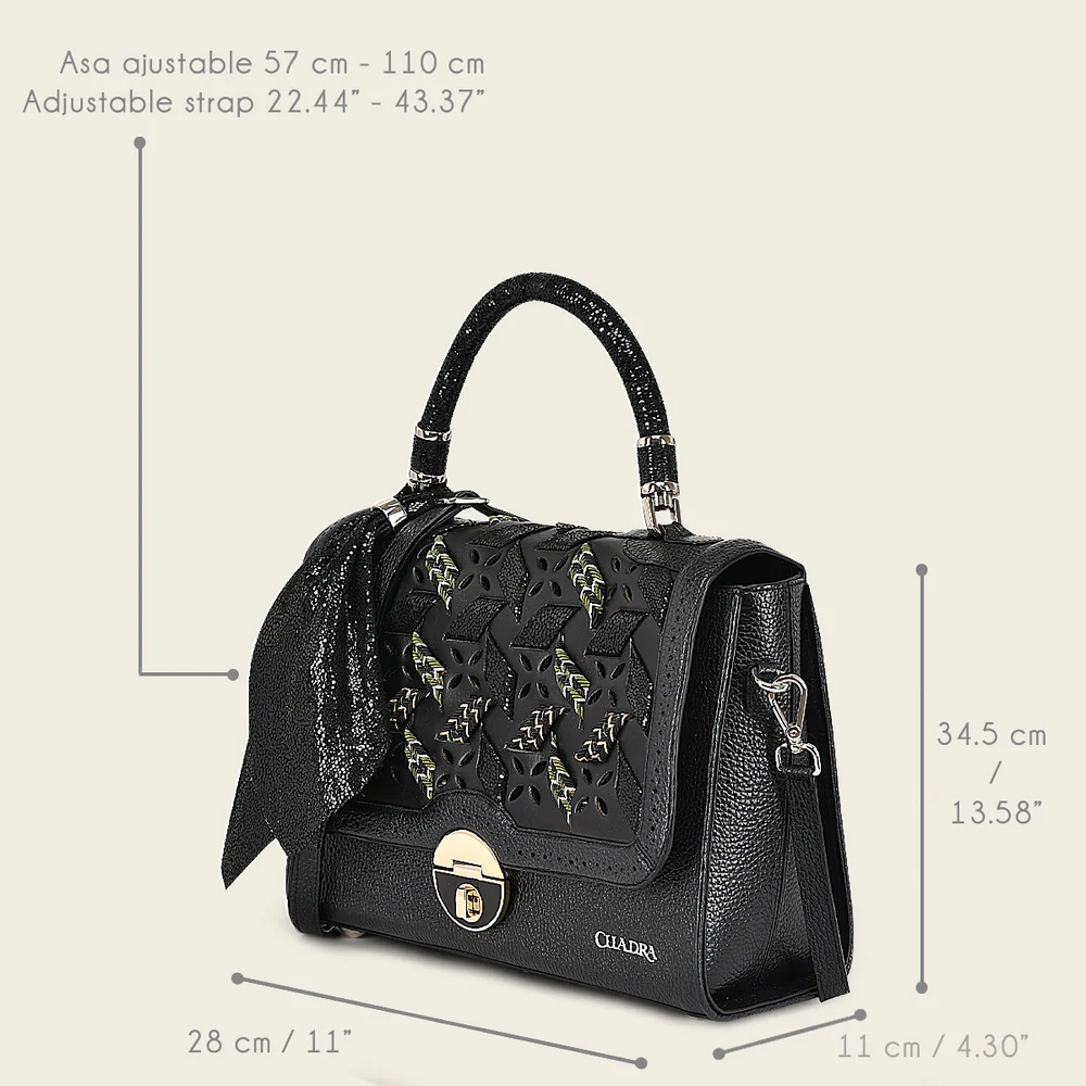 Black printed top handle handbag