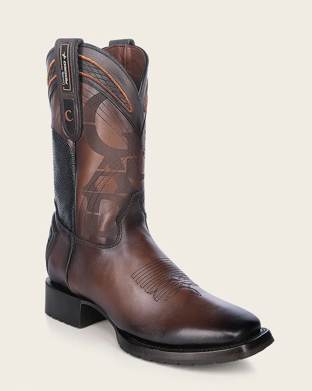 Hand-Painted Brown Leather Rodeo Cowboy Boots