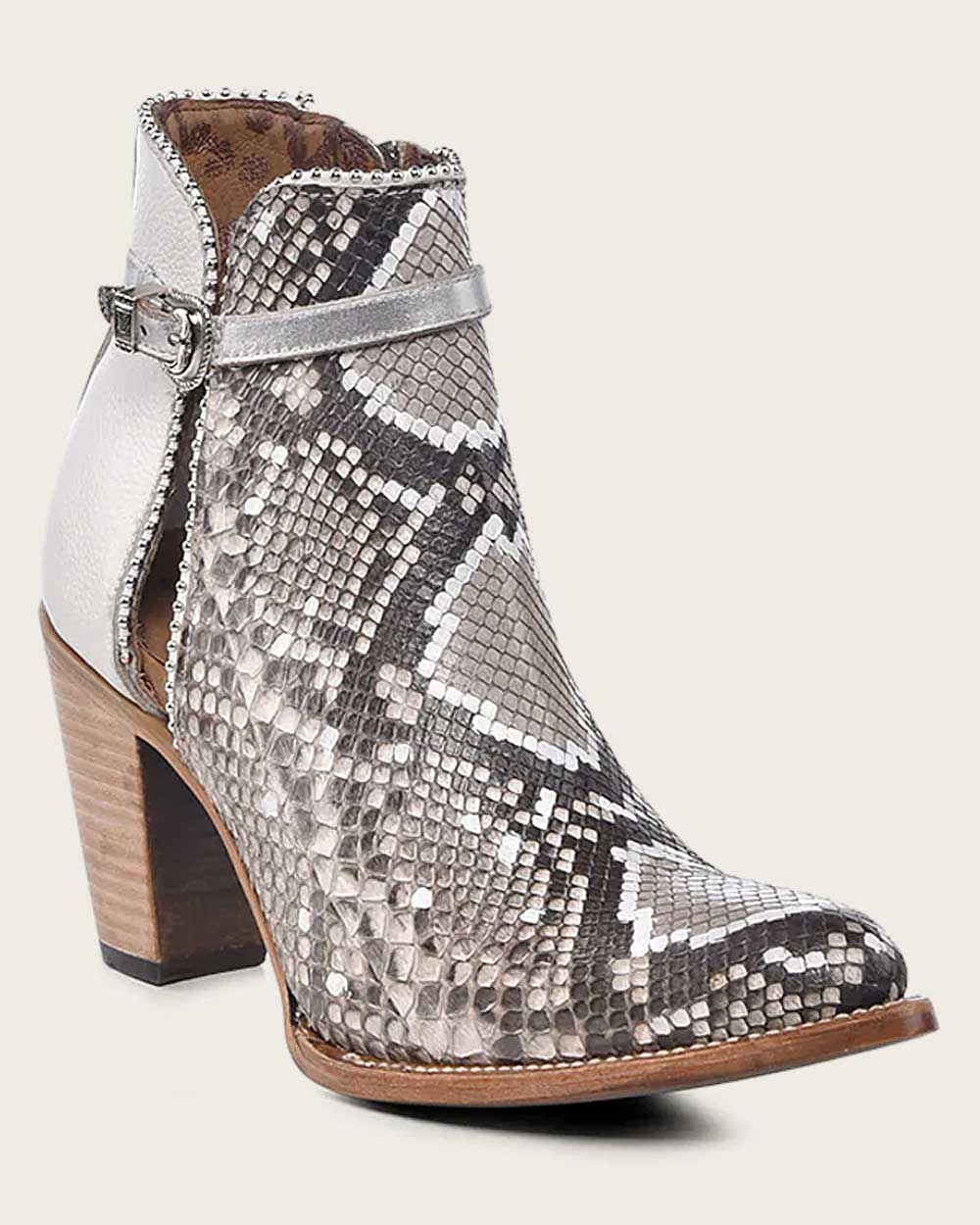 Ankle white exotic bootie