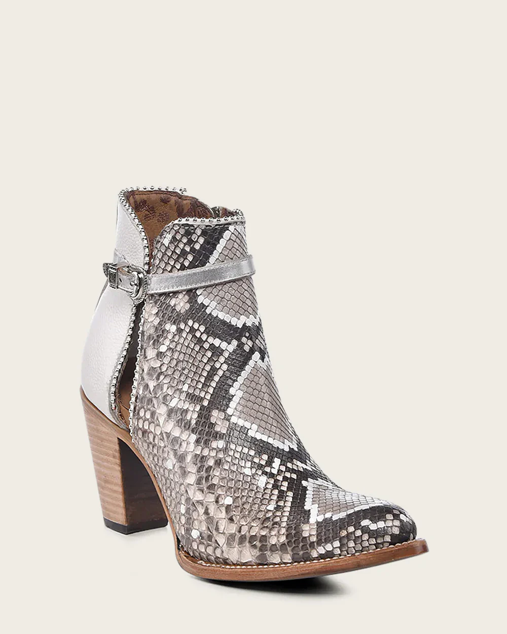 Ankle white exotic bootie