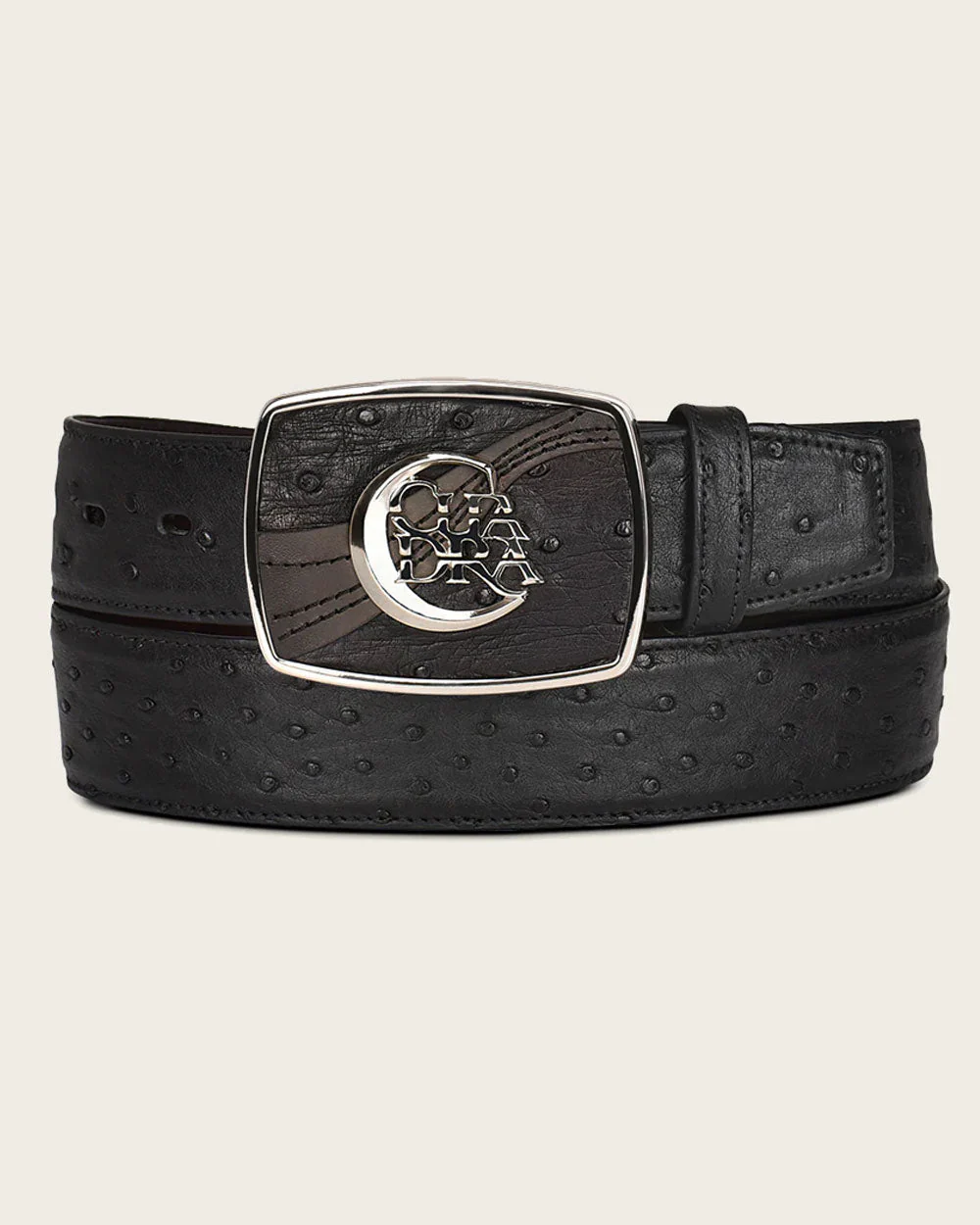 Black engraved ostrich Belt
