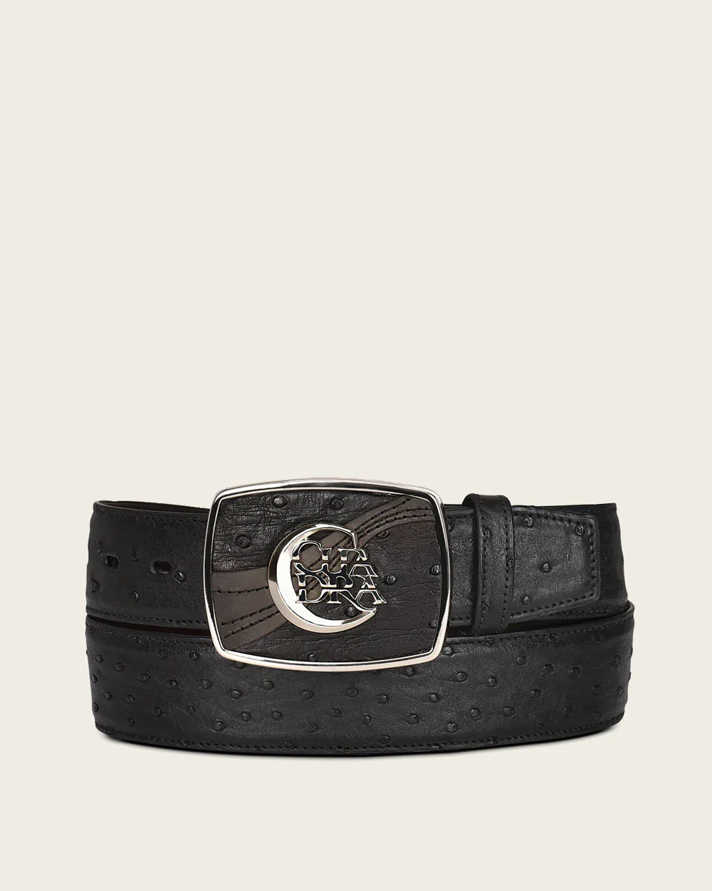 Black engraved ostrich Belt