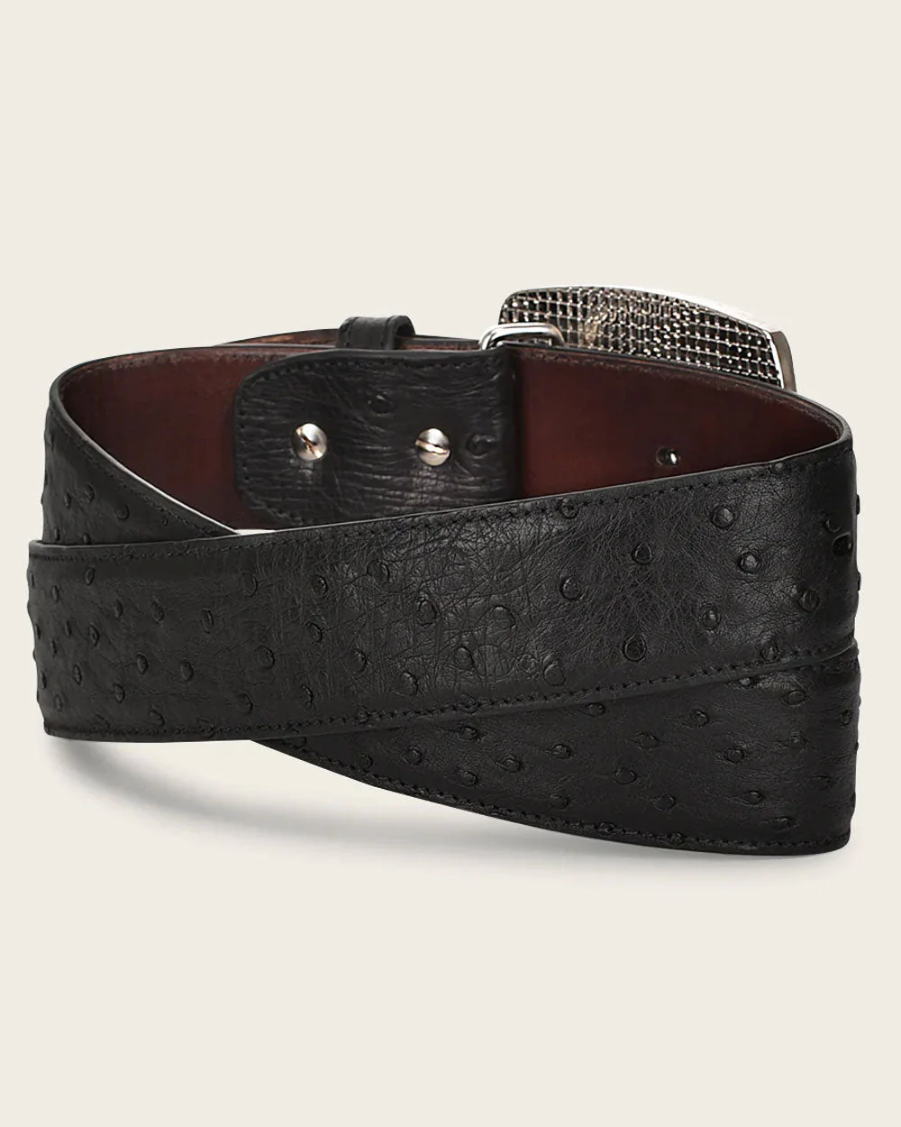 Black engraved ostrich Belt