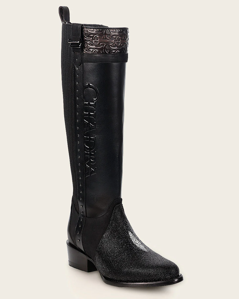 Black Stingray Leather Knee High Boots