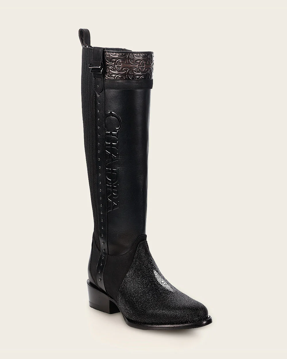 Black Stingray Leather Knee High Boots
