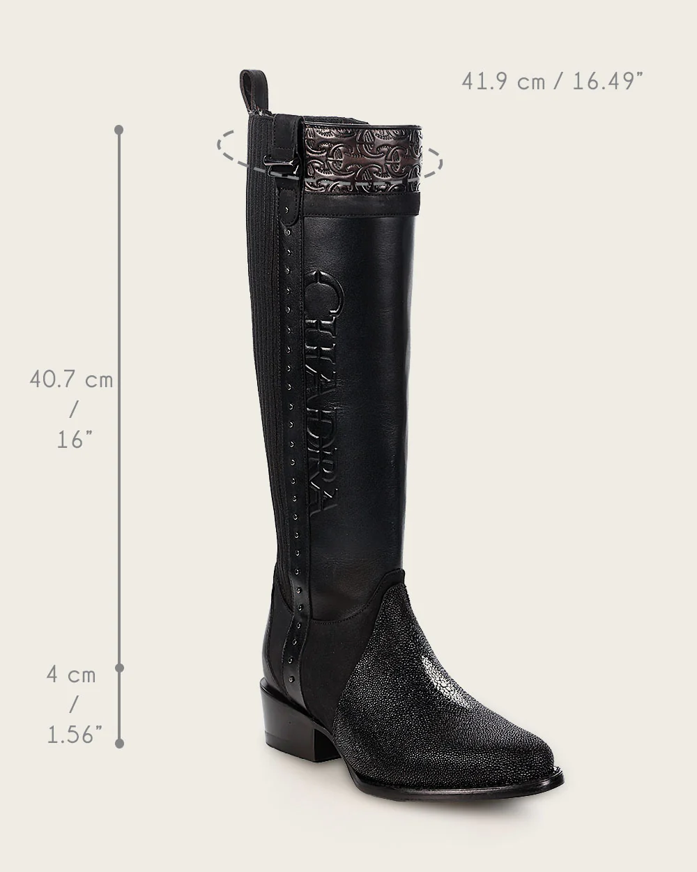 Black Stingray Leather Knee High Boots