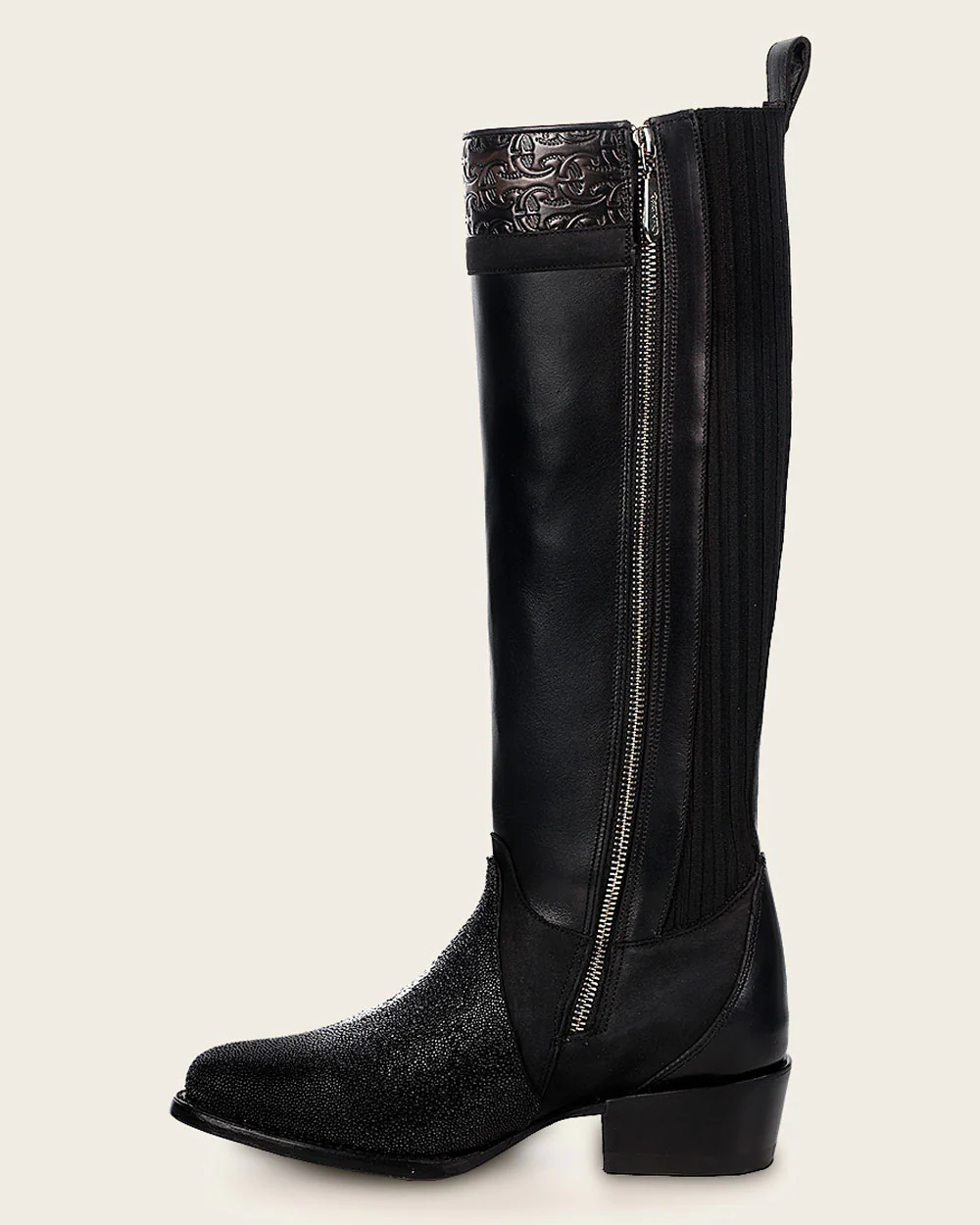 Black Stingray Leather Knee High Boots