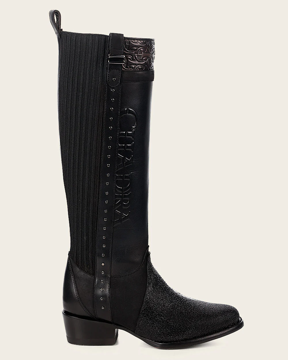 Black Stingray Leather Knee High Boots