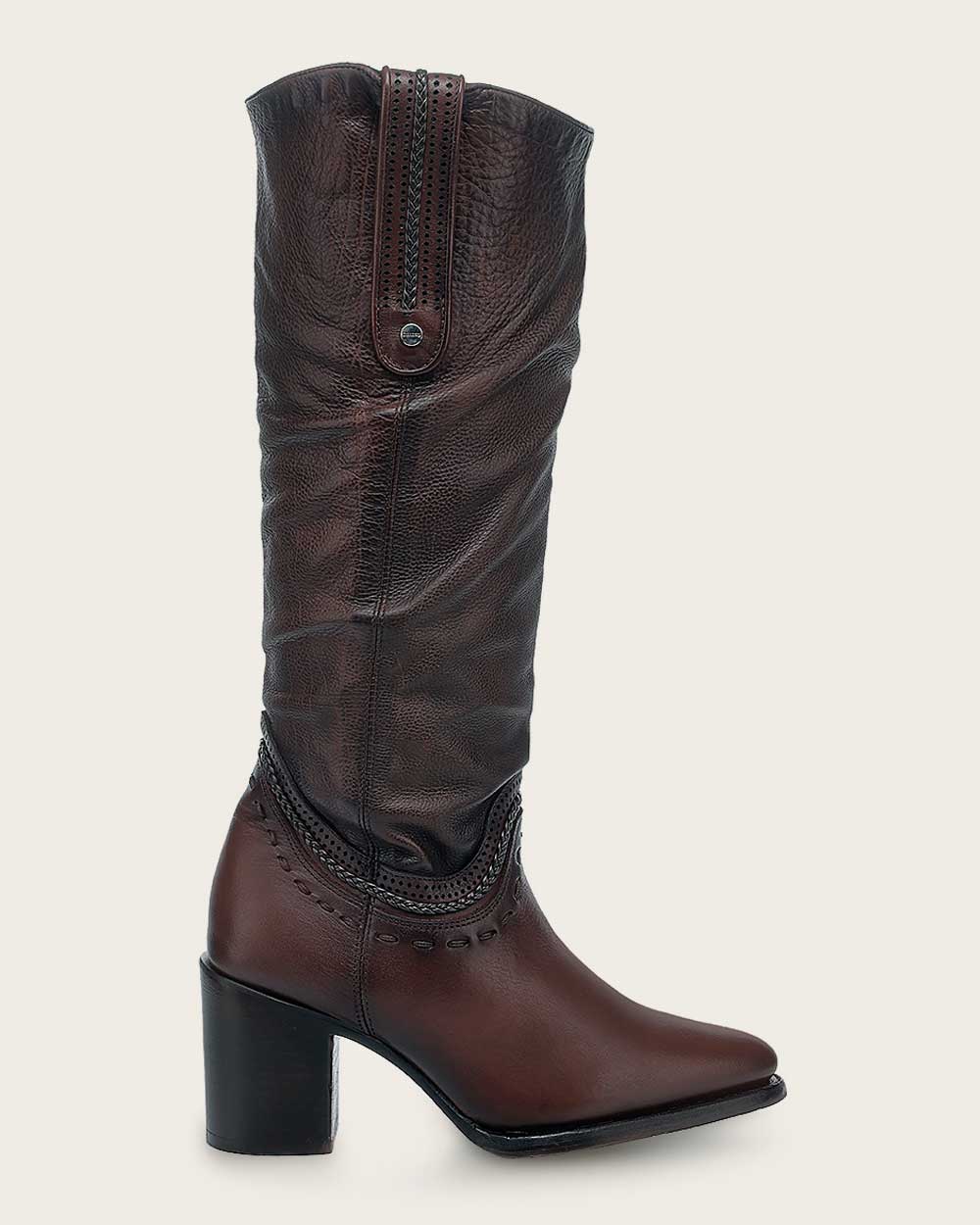 Tall Wrinkled Brown Leather Knee High Boot