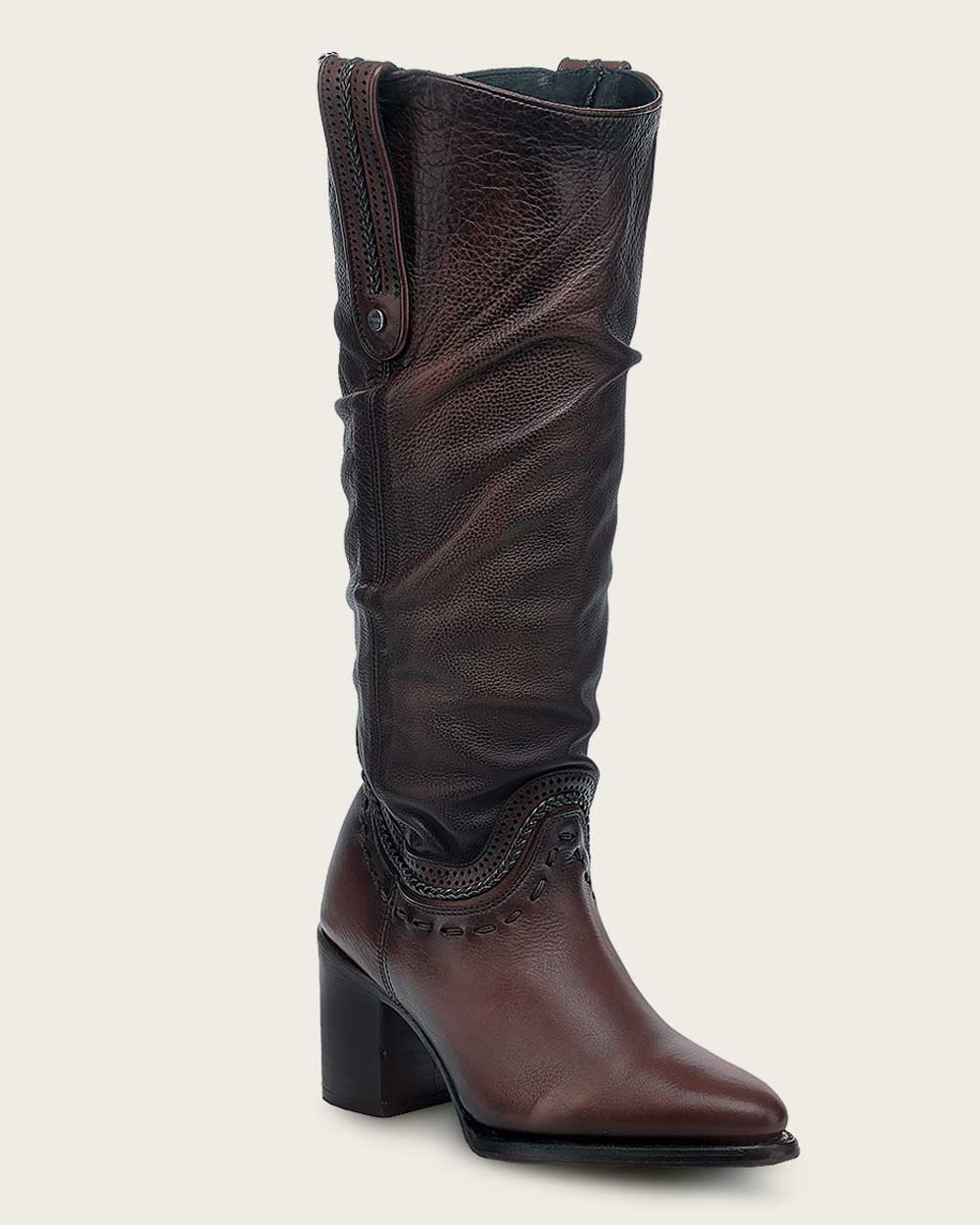 Tall Wrinkled Brown Leather Knee High Boot