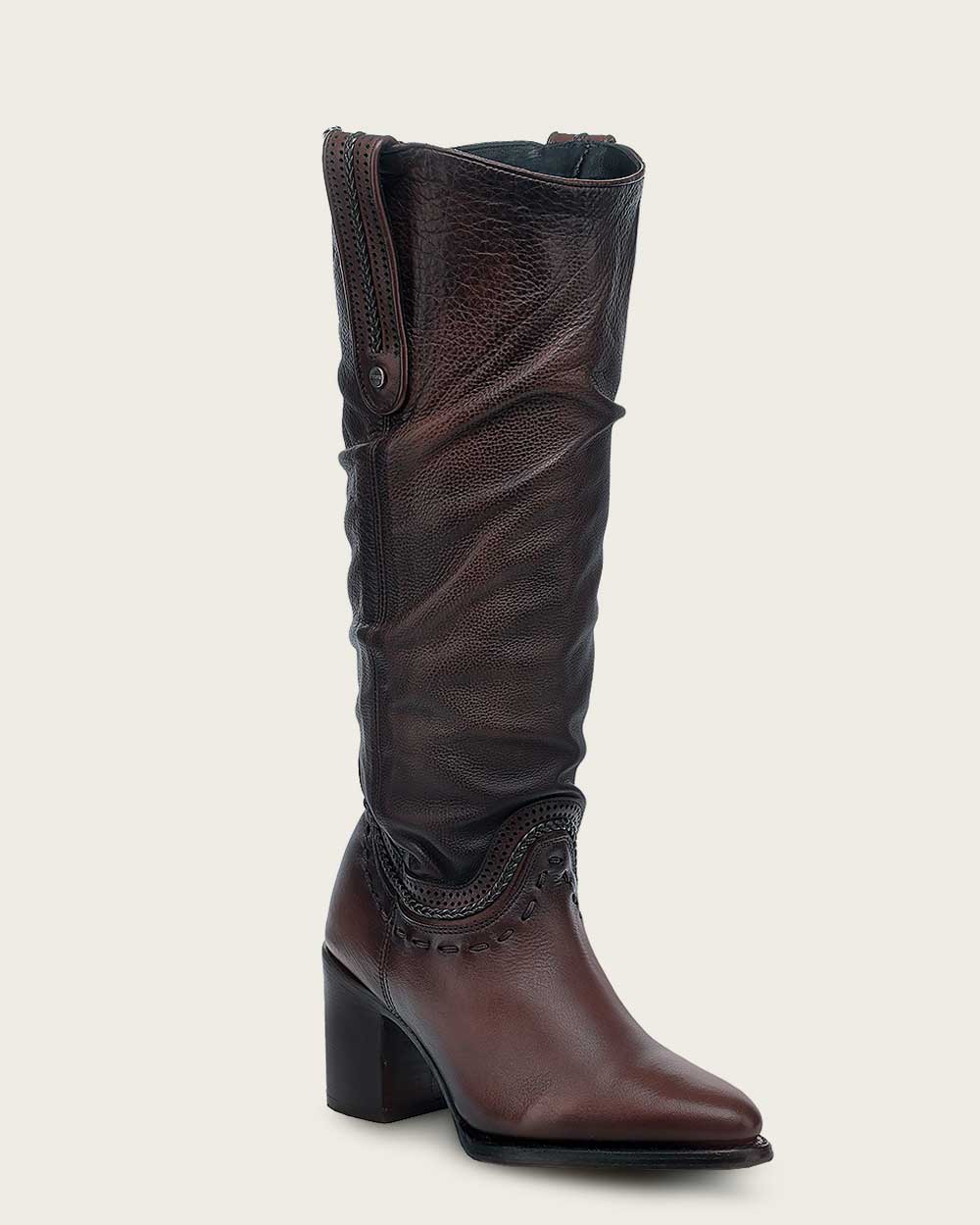 Tall Wrinkled Brown Leather Knee High Boot