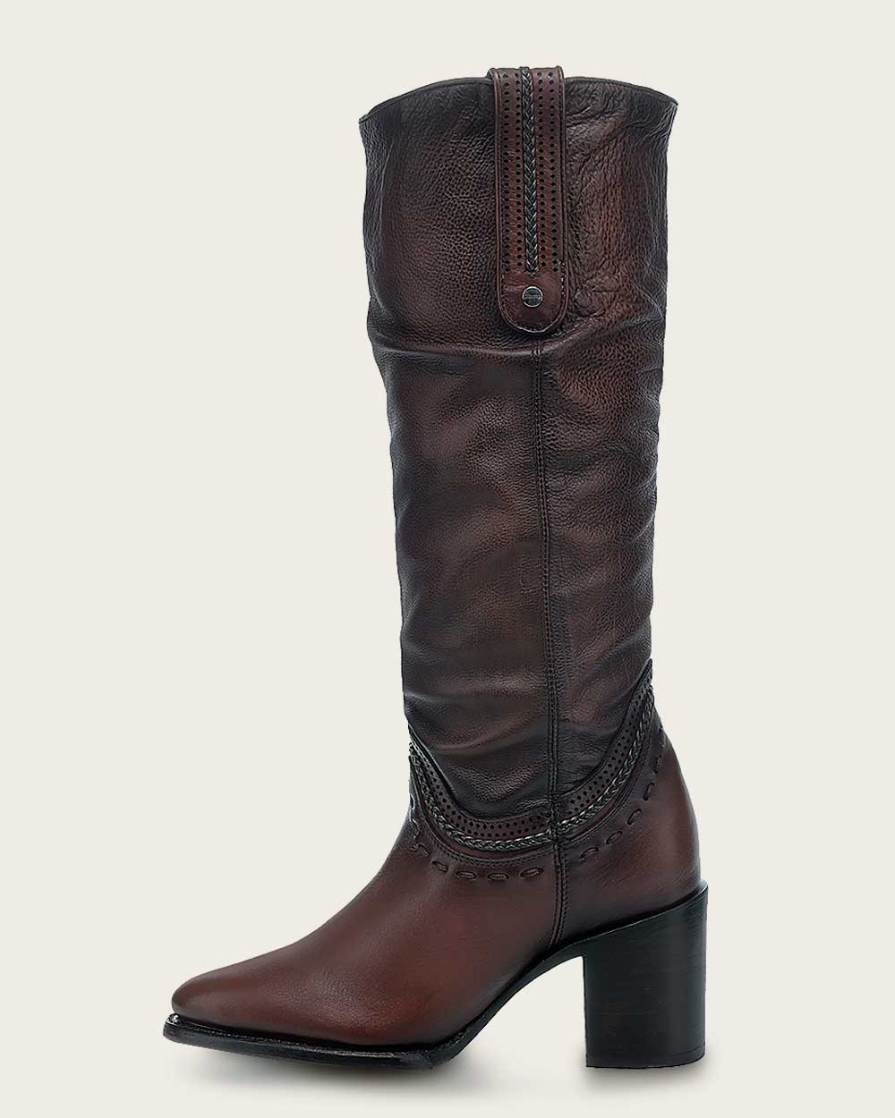 Tall Wrinkled Brown Leather Knee High Boot