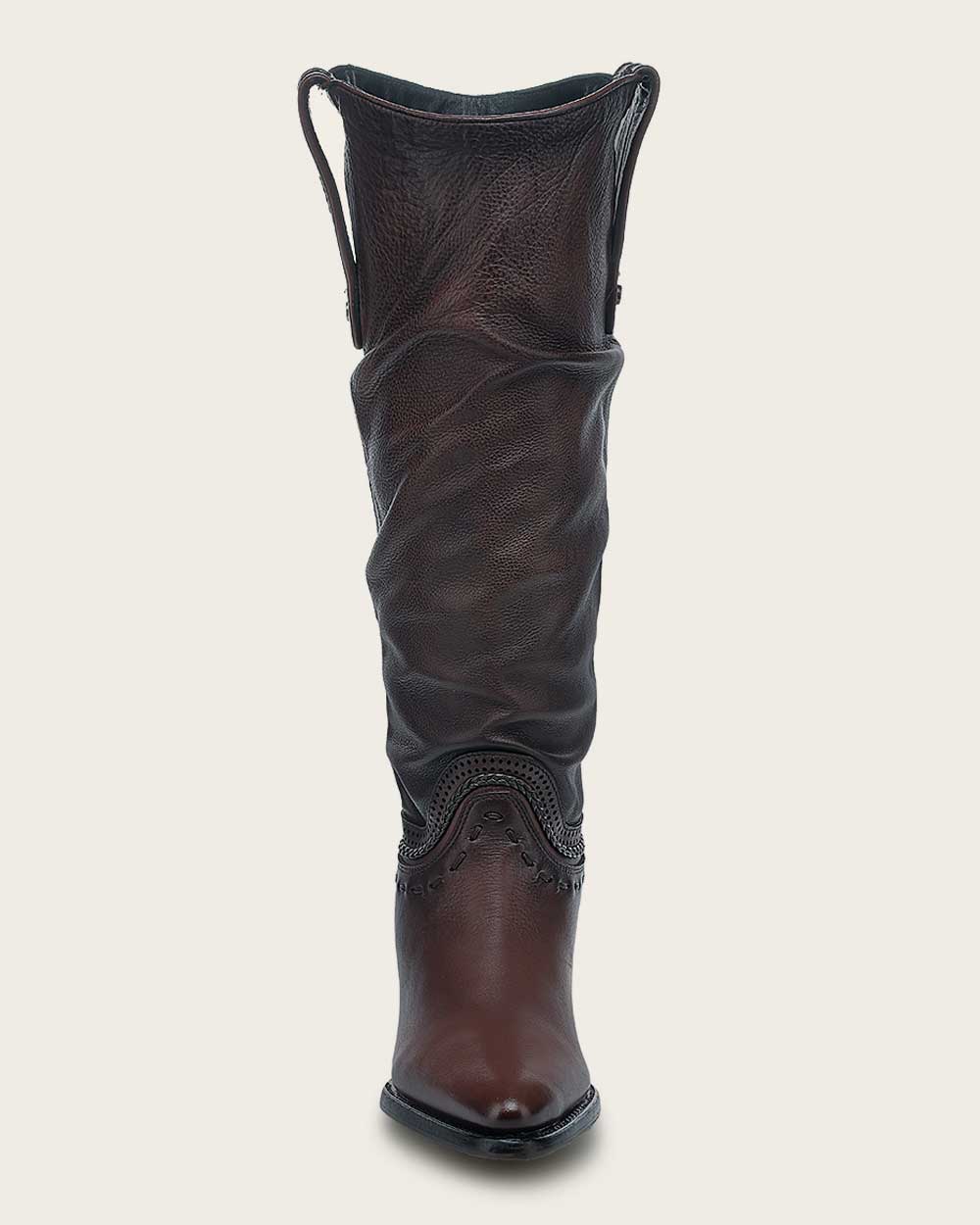 Tall Wrinkled Brown Leather Knee High Boot