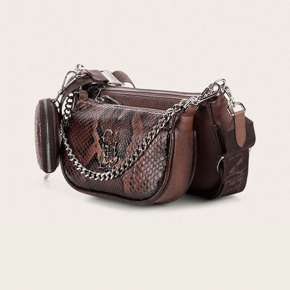 Brown exotic crossbody handbag