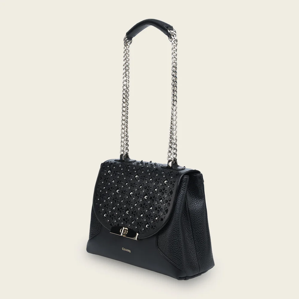 Black bovine shoulder handbag