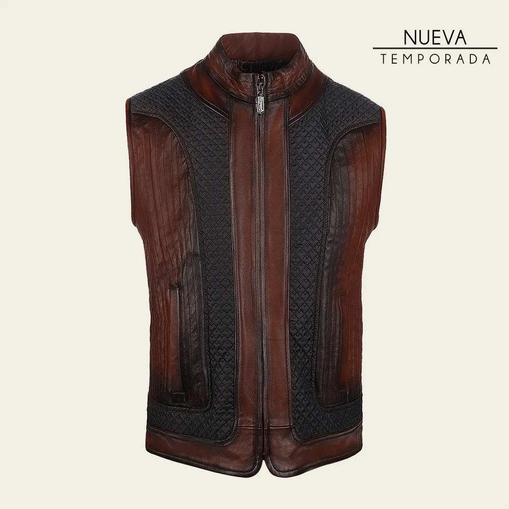 Brown Ovine contrasting leather Vest